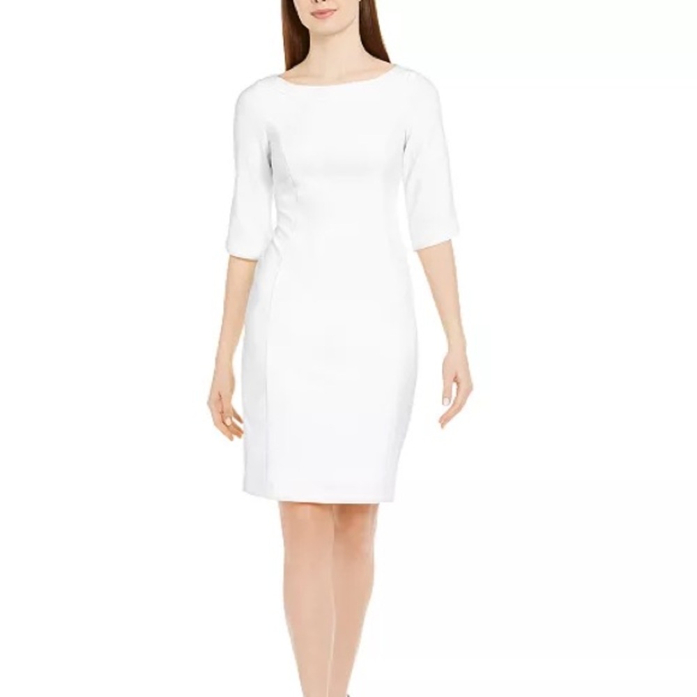 Calvin Klein Women's 3/4-Peplum Sleeve Sheath Dress White Size 10P